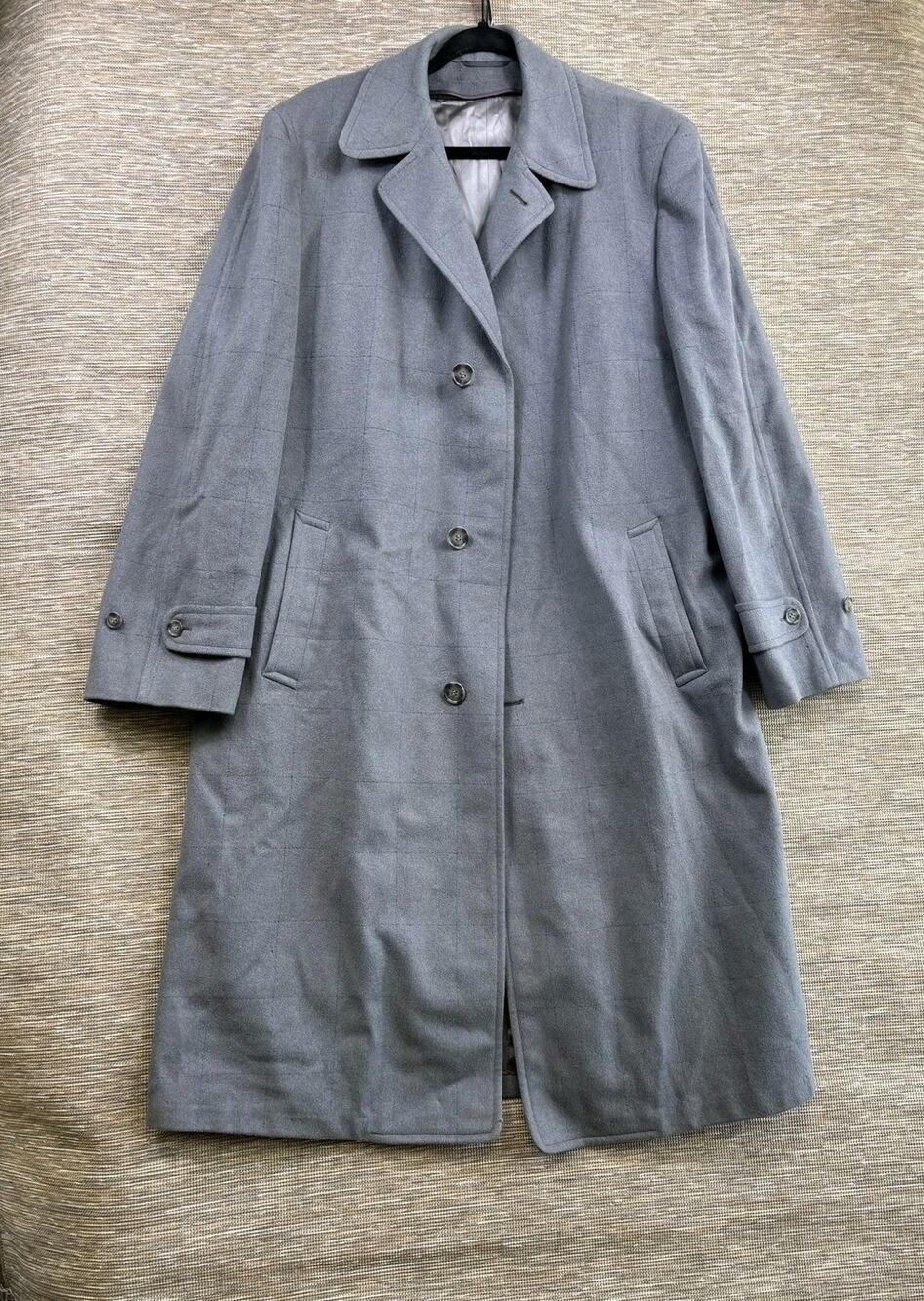 Vintage Boyd's Coat Mens Size 42 Gray Wool Plaid Lined Long Overcoat USA Union
